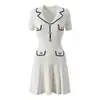 Sp2026 Primavera/Verão Novo Conjunto Feminino Gola Blazer Manga Curta Cintura Fina Emagrecedor Elegante Vestido Bodycon de Tricô