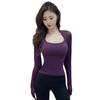 Camiseta Sexy de Malha Patchwork de Manga Longa Europeia e Americana para Mulheres Primavera 2024 Justa Elástica Slim Elegante