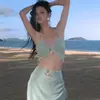Bikini de Tres Piezas Menta Mambo Sexy con Falda Dividida para Mujeres, Reunión de Pecho Pequeño, Traje de Baño para Vacaciones en Aguas Termales y Playa
