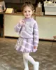 Conjunto de Suéter para Niñas Terciopelo Coreano Jacquard Cuello Redondo Conjunto de Falda de Punto Otoño Invierno Nueva Moda Conjunto de Dos Piezas para Niñas Comercio Exterior