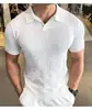 Camisa Polo de Solapa Fina de Seda Helada para Hombre, Deportiva Casual Ajustada Transpirable de Punto de Manga Corta Elástica de Color Sólido para Fitness