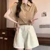 Atuendo de moda talla extra para mujeres de talla grande, elegante conjunto de dos piezas, blusa rejuvenecedora, ropa de verano para mujer, nuevos shorts de pierna ancha, traje adelgazante
