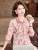 Ropa para mujeres de mediana edad y mayores colección otoño 2026 blusa estampada manga larga cuello camisero elegante talla extra ropa de madre camisa base camiseta