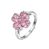 Anillo Romántico de Diamante Rosa de Cuatro Hojas Estilo Fresco Estilo Mori Lujo Ligero Moda Anillo Abierto para Regalo de Novia