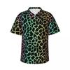 Camisa de praia neon com estampa digital de comércio exterior, camisa havaiana casual com estampa de leopardo, camisa masculina plus size, manga curta