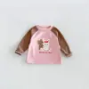 Bonita capa base forrada de forro polar para niñas, colección otoño/invierno 2026, top de color block de dibujos animados para bebés, ropa de invierno para niños, zdy6567