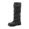 Suprimento de comércio exterior transfronteiriço: Botas casuais de inverno de cano alto com sola grossa e fivela de cinto, botas femininas de tamanho grande 124-7