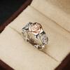 Wecheng wish Venta Caliente Anillo de Flor con Baño de Oro Rosa de 14K Europeo y Americano Vintage Baño de Plata 925 Color Dividido Anillo de Compromiso
