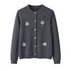 Cardigã de Tricô Médio-Grosso com Gola Redonda Bordado à Mão Simples de 8 Fios Ombro Direito Cachemir Puro Botão de Concha Suéter Quente para Mulheres
