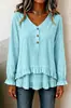 Ropa Femenina Transfronteriza Nueva Otoño/Invierno 2026: Blusa de Manga Larga con Cuello en V Fruncido y Dobladillo Irregular para Mujer