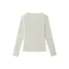 Camada interna escovada, quente, justa e elegante para outono e inverno, camiseta básica de manga comprida e gola redonda, macia e relaxada, para mulheres. 13658