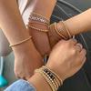 Pulsera popular de Amazon con cuentas de acero inoxidable, pulsera elástica de cuerda de cuero, apilada, con cuentas de acero de titanio, versátil, para mujer