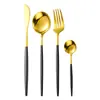 Juego de Cubiertos de Acero Inoxidable Cuchillo, Tenedor y Cuchara Portugueses Cubiertos Chapados en Oro Juego de Cuatro Piezas Cubiertos Estilo Europeo Regalo Suministro Transfronterizo