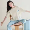 [Algodón Puro] Pijama de Verano para Mujer de Manga Corta, Conjunto Casual Delgado de Dos Piezas, Conjunto de Ropa para Casa de Verano