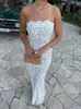 Estilo Europeu e Americano Renda Tubinho Ajuste Slim Vestido Longo Vestido Branco Férias Elegante Sexy Sem Mangas Bodycon