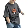 Camiseta esportiva de algodão puro com manga curta estilo coreano para meninos, nova roupa de verão para alunos do ensino fundamental e crianças, blusa respirável de meia manga, camiseta da moda