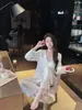 Novo Conjunto de Pijama Listrado de Renda Doce Estilo Coreano Puro Desejo para Mulheres Verão Simples Manga Longa Calça Longa Roupa de Casa Tamanho Plus