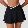 Falda Corta Deportiva Casual Transfronteriza Btee para Mujer, Falda de Tenis Cruzada de Cintura en V Adelgazante, Falda Corta Deportiva de Exterior de Empalme para Yoga