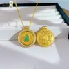 Novo Estilo Chinês Antigo Ouro de Areia Incrustado com Diamante Bússola de Cabacinha Rotativa Pingente Moda Feminina Joias de Pingente de Cabacinha Verde de Alta Qualidade