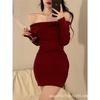 Pure Desire Estilo Spice Girl Off-shoulder Vestido Apertado 2023 Primavera e Outono Luz Luxo elegante Slim-fit Slimming Bainha Saia