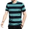 Jp2025 Nueva Camiseta de Verano para Hombre a Rayas de Algodón Piqué Casual Holgada Talla Grande Manga Corta Ts5568