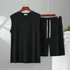 Conjunto de Dos Piezas de Modal para Verano, Versátil, Holgado, Cómodo, Ropa para el Hogar, Conjunto de Chaleco + Shorts Tallas Grandes para Hombre, Ropa Exterior