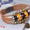 Pulsera de Cuero Decorativa con Colgante de Corazón de Aleación Creativo y Personalizado, Pulsera Sencilla Hecha a Mano con Cuentas, Joyería Popular en Europa y América