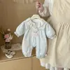Mameluco de Bebé Primavera Nuevo Floral Cuello con Volantes Manga Larga Mono Estilo Coreano Mameluco de Niña Ropa para Gatear