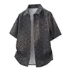 Camisa de Manga Corta Transpirable Estampado Digital de Lujo Ligero para Hombre Casual Holgada Delgado Solapa Talla Grande