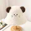 Novo Chapéu de Balde de Pelúcia de Inverno com Bordado, Gatinho Fofo e Doce, Quente e à Prova de Frio para Exterior, Pequeno Chapéu de Pescador que Valoriza o Rosto