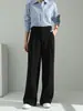 Calça Larga Anchen Preta Emagrecimento Perna Larga 2026 Calça Longa Casual para Mulheres Primavera e Verão Traje para o Trabalho Calça de Terno Fluida