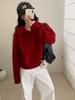 Suéter Grosso de Gola Polo Estilo Japonês para Mulheres, Nova Malha Básica Interna de Outono e Inverno, Top Solto Preguiçoso com Gola Dobrável