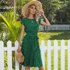 2024 Nueva Explosión Europea y Americana para Mujer Transfronteriza Amazon Francés Retro Ola de Puntos Falda Plisada con Cordones vestido