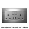 Enchufe Eléctrico Británico 13A Carga Rápida USB tipo-c Estándar Británico Pie Cuadrado Panel Metálico Gris Aluminio Dibujado con Alambre Edición Hong Kong y Macao