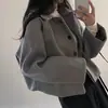 Nuevo abrigo de lana retro estilo coreano para otoño/invierno para mujer, corte holgado, cárdigan corto