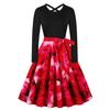 D comércio exterior transfronteiriço outono einverno novo europeu e americano retro mulheres em torno do pescoço manga comprida preto vestido de impressão de feitiço