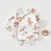 Macacão de Bebê Algodão Puro Estilo Gravata para Primavera e Outono, Body de Bebê Estampado Classe A, Roupinha Triangular para Engatinhar de Recém-Nascido