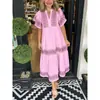 Vestido Verano 2026 Aliexpress Transfronterizo Nuevo Vestido Estampado Holgado Moda Europea y Americana Vestido Plisado de Cuello en V