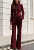 Novedad Otoño/Invierno 2026 Estilo Elegante Traje Pequeño Estilo Chanel Conjunto de Dos Piezas Cuello Alto Botones Dorados Corte Ajustado Pantalones de Micro Campana