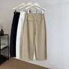 ¡100% algodón! Pantalones de algodón lavado tipo zanahoria con hebilla ajustable lateral, 26 otoño cintura alta holgados adelgazantes color liso casuales