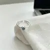 Anillo Nuevo de Aguamarina para Mujer Moda Sencilla Nicho Lujo Ligero Personalidad Bisel Redondo Abierto Ajustable Anillo para Mujer