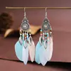 Pendientes Bohemios Europeos y Americanos de Plumas, Pendientes de Borlas Estilo Étnico de Vacaciones Exagerados Retro, Accesorios de Viaje de Yunnan para Mujeres