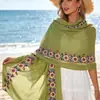 Bufanda Chal Bordado Estilo Étnico de Venta Caliente de Comercio Exterior para Mujer, Bufanda de Seda de Doble Uso para Viajes y Fotografía, Venta Directa del Fabricante