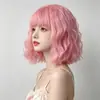 Peruca Curta Cacheada com Franja, Peruca Colorida de Cabeça Cheia para Mulheres, Cabelo Cacheado Médio-Longo, Popular Online, Venda Direta da Fábrica, Peruca Estilo Coreano