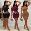 Em Estoque Roupas Femininas Transfronteiriças Aliexpress Moda Europeia e Americana Conjunto de Duas Peças Feminino Sexy com Botões e Detalhes Vazados Ombro Único e Saia Curta