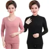 Ropa interior térmica para mujer, terciopelo cepillado de doble cara, camiseta base, cuello medio alto, ropa de otoño para mediana edad y personas mayores, traje de pantalones largos