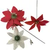 Adorno para árbol de Navidad más vendido en Amazon transfronterizo, flores de Nochebuena artificiales, decoración navideña en diseño floral dorado y blanco