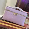 Bolso de Mano de Cuero Genuino Lp19 de Segunda Generación del Fabricante, Modelo Nuevo Similar al Bolso de Maquillaje Cuadrado tipo Caja Kelly de Gigi con Hebilla Dorada