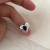 Anillo ajustable abierto con circonita negra en forma de corazón de amor, diseño de nicho femenino, estilo frío, anillo retro de alta calidad, nuevo producto