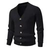Comércio Exterior Transfronteiriço Outono e Inverno Cardigã Masculino Suéter com Gola V Botões Casaco de Suéter Espessado Casual Cor Sólida Suéter de Tricô para Homens
